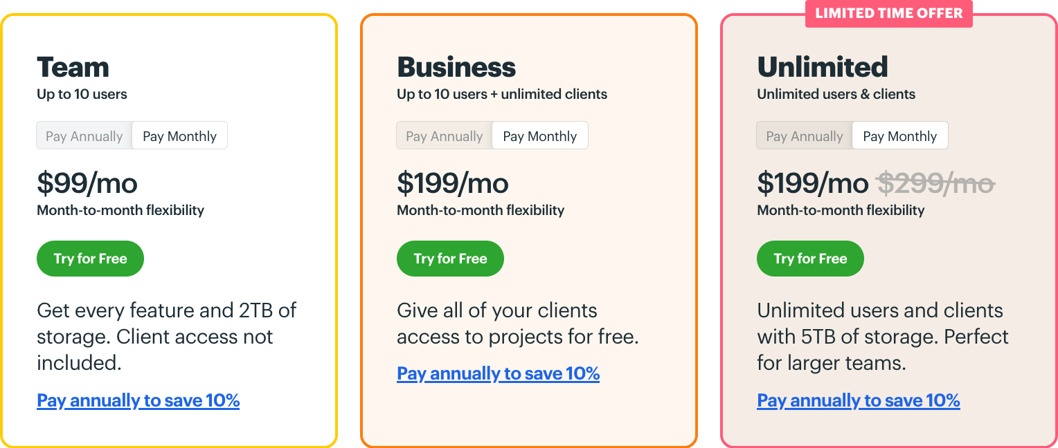 Basecamp's pricing table before April 2023